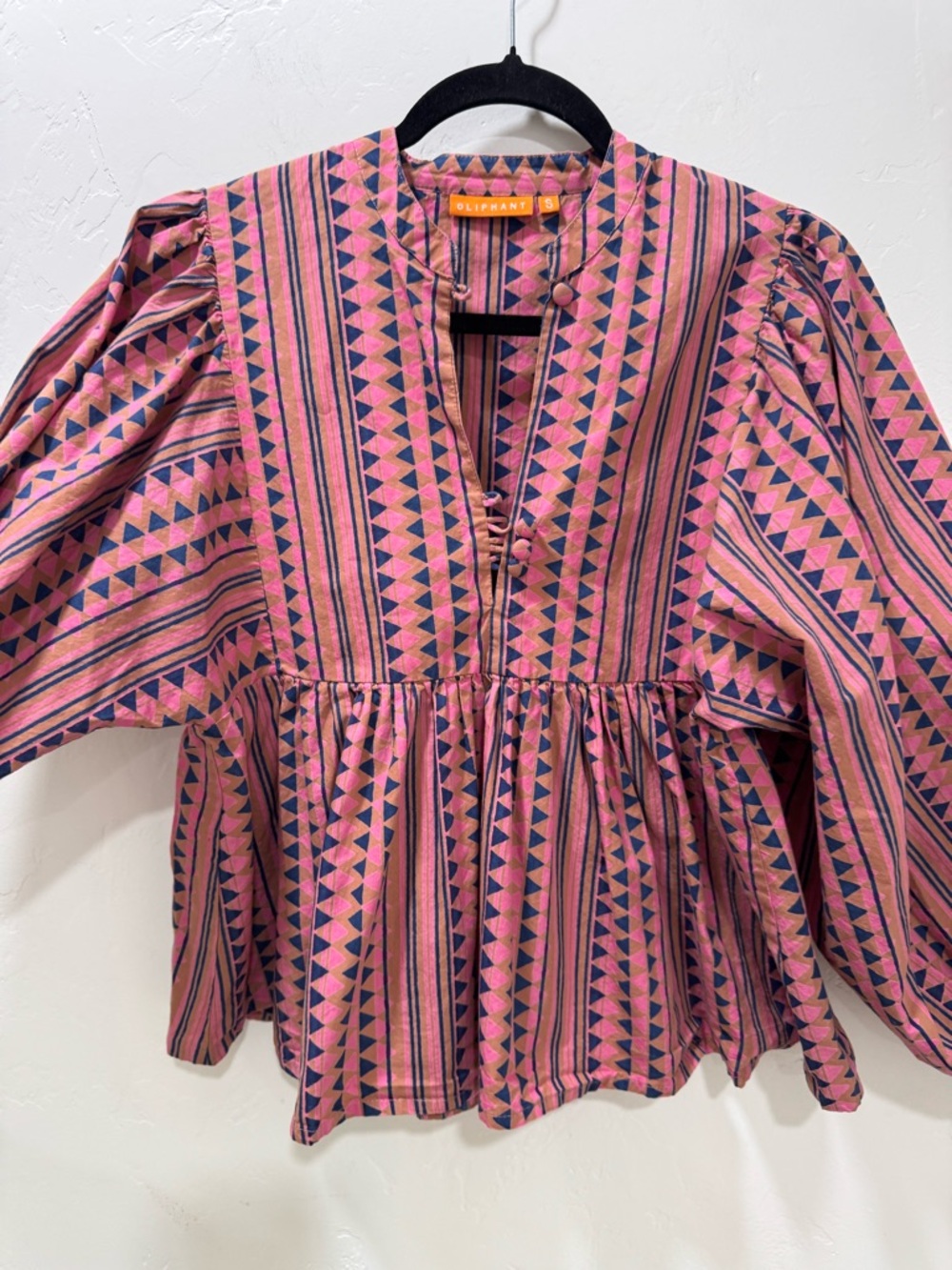 Oliphant Mandarin Balloon Blouse Top Tribal Boho Flowy Small *Button FLAW - Picture 7 of 16